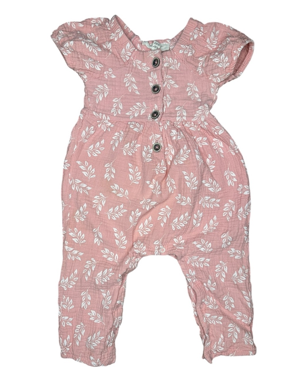 Jessica Simpson Pink Leaf-Print Cotton Romper
